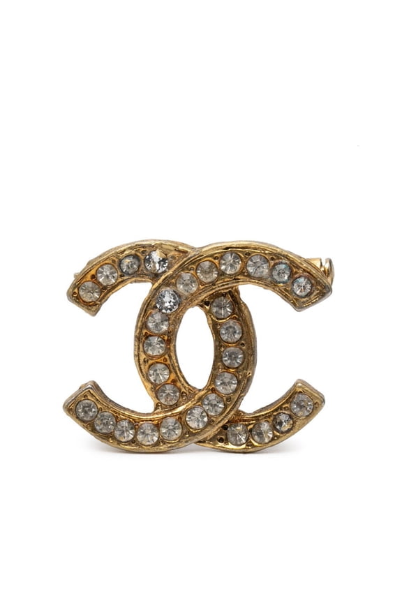 Pre-Owned Chanel Coco Mark Rhinestone Brooch, Gold Plated, Women's, CHANEL