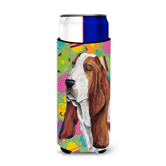 Carolines Treasures SC9452MUK Basset Hound Easter Eggtravaganza Ultra Hugger for slim cans Slim Can multicolor