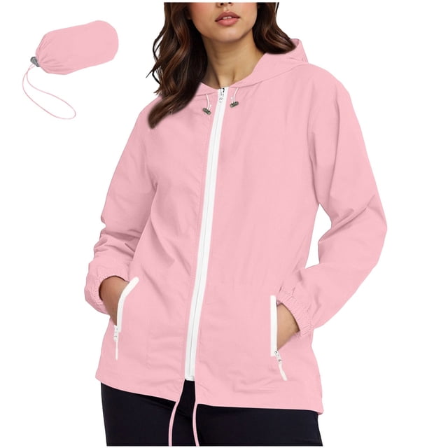 Veste Imperméable pour Femmes Imperméable en Polyester avec Capuche, Fermeture Éclair et Poches avant, Vert Militaire