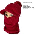 thumbnail image 7 of Women Autumn Winter Warm Scarf Hat Plush Ball Decor Solid Color Knitting Scarf Hat Thick Extended Brim Hat with Face Guard, 7 of 7