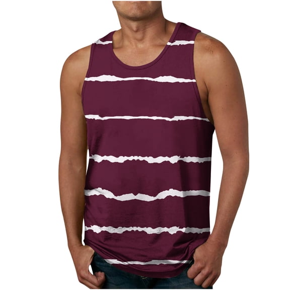 Xysaqa Men's Stripe Yoga Jogger Tank Tops, Big & Tall Sleeveless Pajama Shirt Sleepwear, Cotton Imitation Casual Summer Tee for Men M-6XL