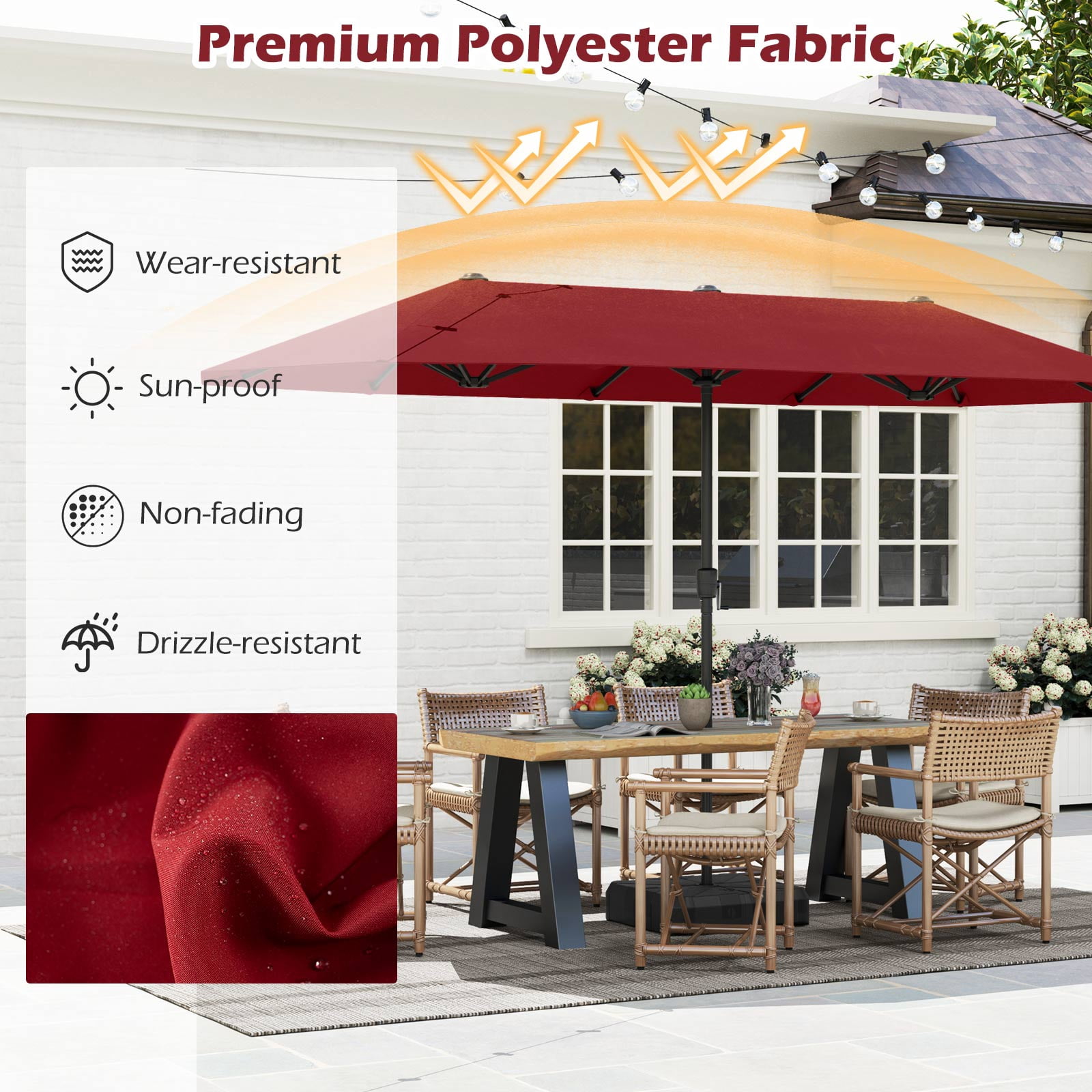 Gymax 13 FT Double-sided Patio Umbrella Outdoor Large Twin Size Umbrella Red