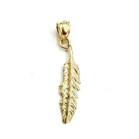 New 14k Yellow Gold solid feather Pendant Unisex gift fine jewelry 1g