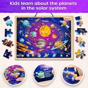 SYNARRY Large USA World Solar System Wooden Magnetic Puzzles for Kids Ages 3-8, Wood Puzzles Educational Games Toys Gifts for Toddlers, United States World Planet Space Map for Boys Girls