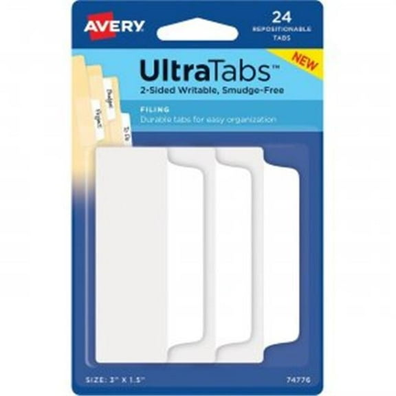 Avery-Dennison AVE Filing Repositionable Ultra Tabs, White - Pack of 24