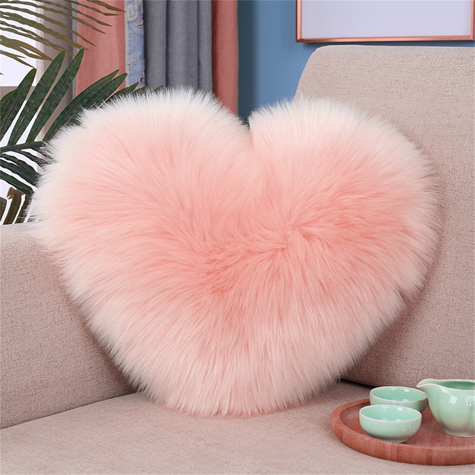 naioewe Fluffy Heart Pillow Shaggy Plush Fur and Sherpa Cute Soft Throw Cushion Valentines Day Decorative for Home Bed Couch Gift Pink Walmart