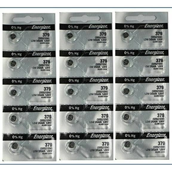 15 Energizer 379 Button Cell Silver Oxide Sr521sw Watch Battery (3 Packs of 5 Batteries)