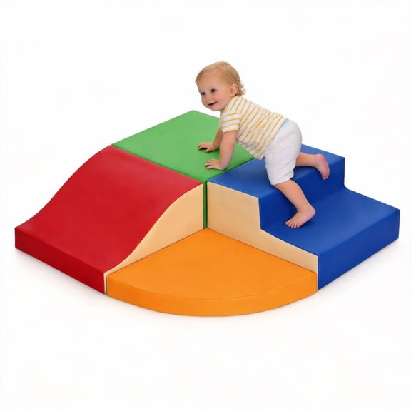 SweHouse Toddler Climb & Crawl Foam Blocl Play Set , 4-Piece Soft Play PU Leather Foam Climbing Blocks Baby Climbing Toys for Child Development (Multicolor)