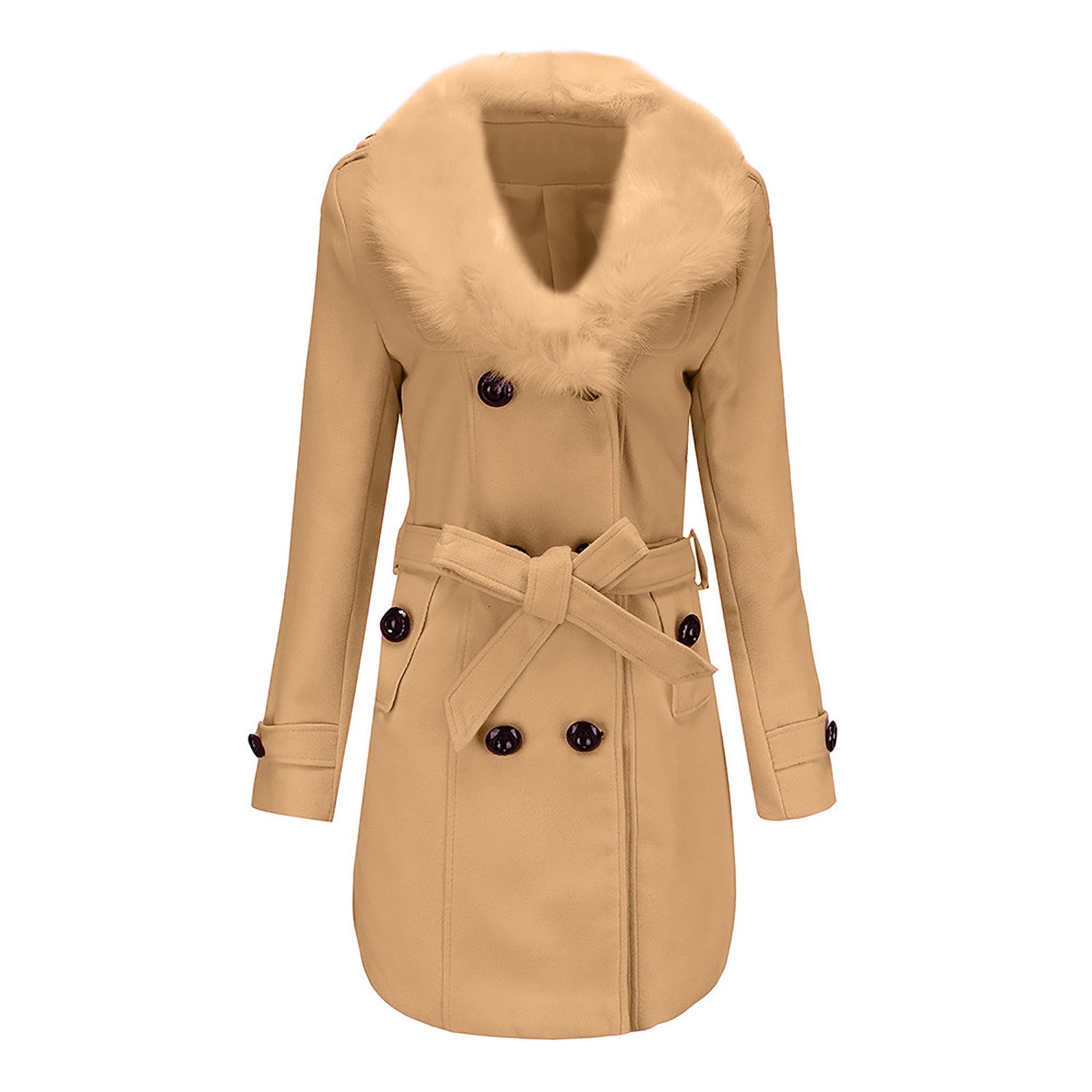 Ikevan Womens Winter Lapel Wool Coat Trench Jacket Long