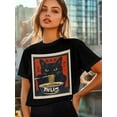 thumbnail image 6 of Women's T-Shirt Vintage Japanese Cat Quirky Black Cat Eating Ramen Short Sleeve Casual Tee Classic Crew Neck T Shirt for Women Black, 3XL, 6 of 7