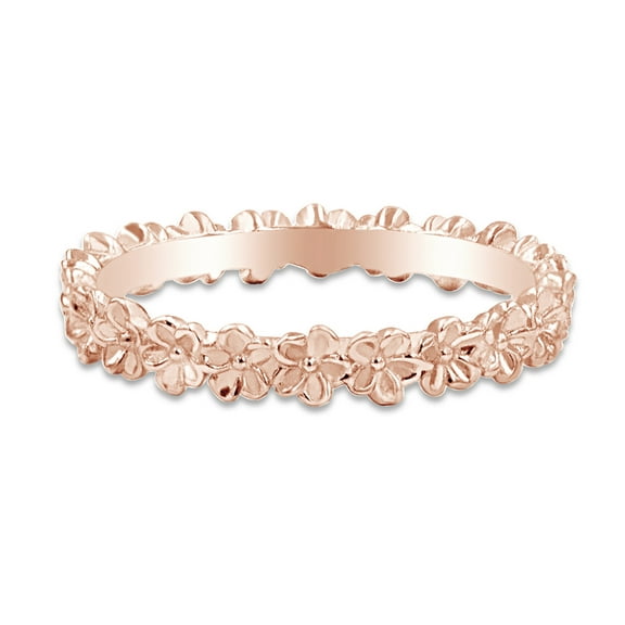 14k Rose Gold Plated 925 Sterling Silver Plumeria Flower Design Wedding Band Promise Ring Jewelry For Her Women Ring Size-9