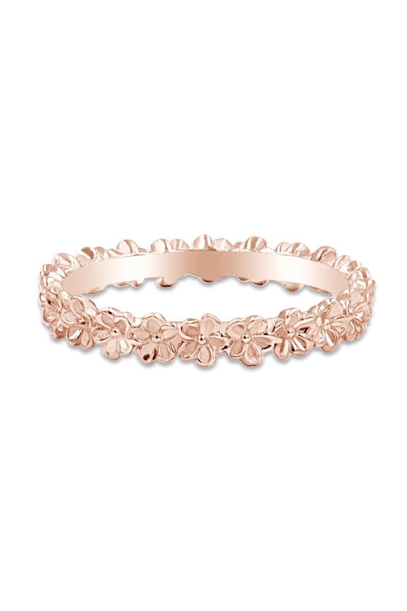 14k Rose Gold Plated 925 Sterling Silver Plumeria Flower Design Wedding Band Promise Ring Jewelry For Her Women Ring Size-9