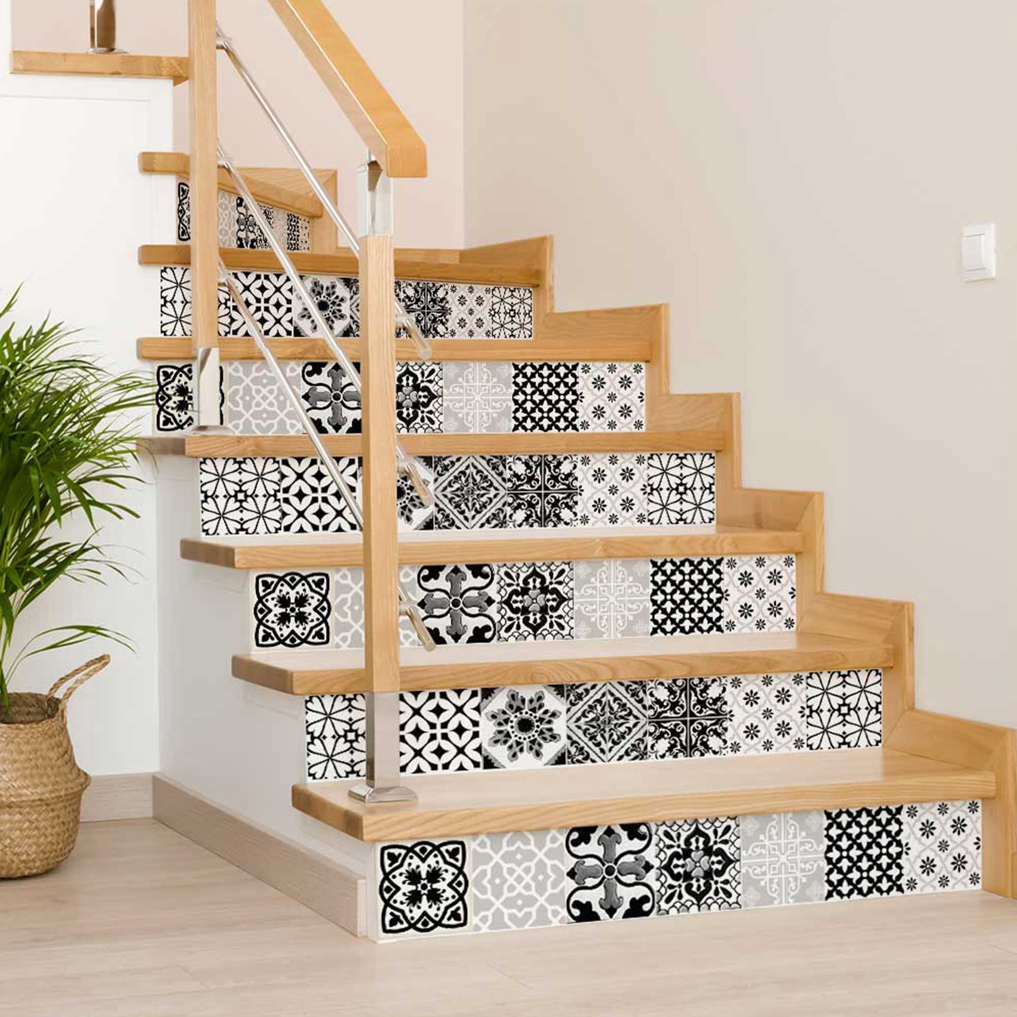 Mi Alma Black & White Collection Peel and Stick Tile Stickers 24 PC Set backsplash Tile Decals Bathroom & Kitchen Vinyl Wall Decals Easy to Apply Just Peel & Stick Home Decor (Line Decals, 4x4 Inch)