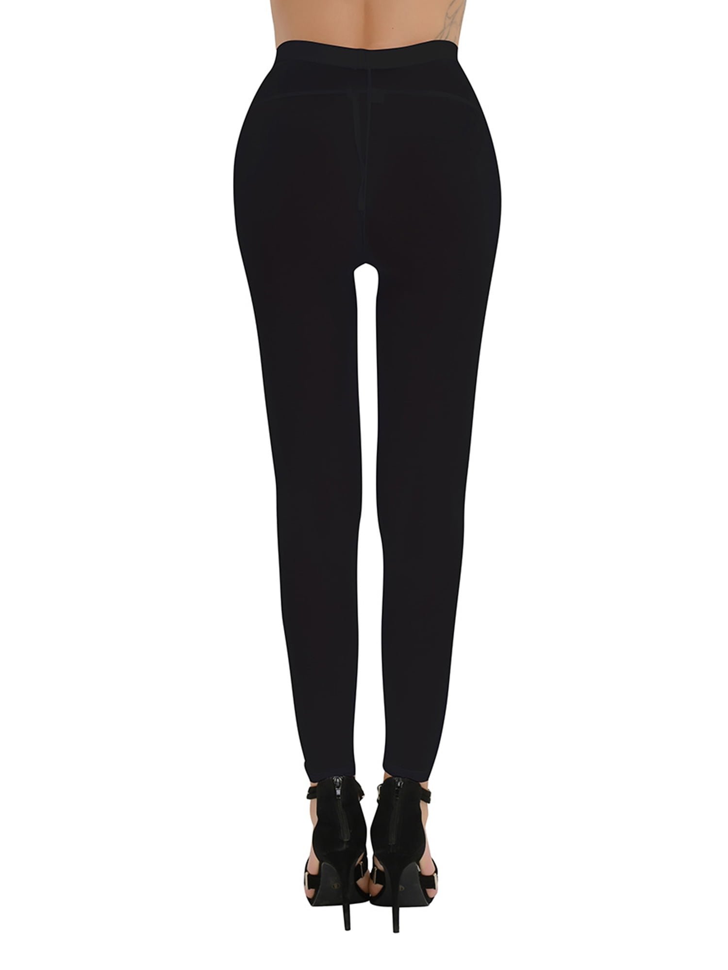 YIWEI Women Sheer Leggings Zipper Open Crotch Silky Skinny Trousers Stretch  Tight Pant Black