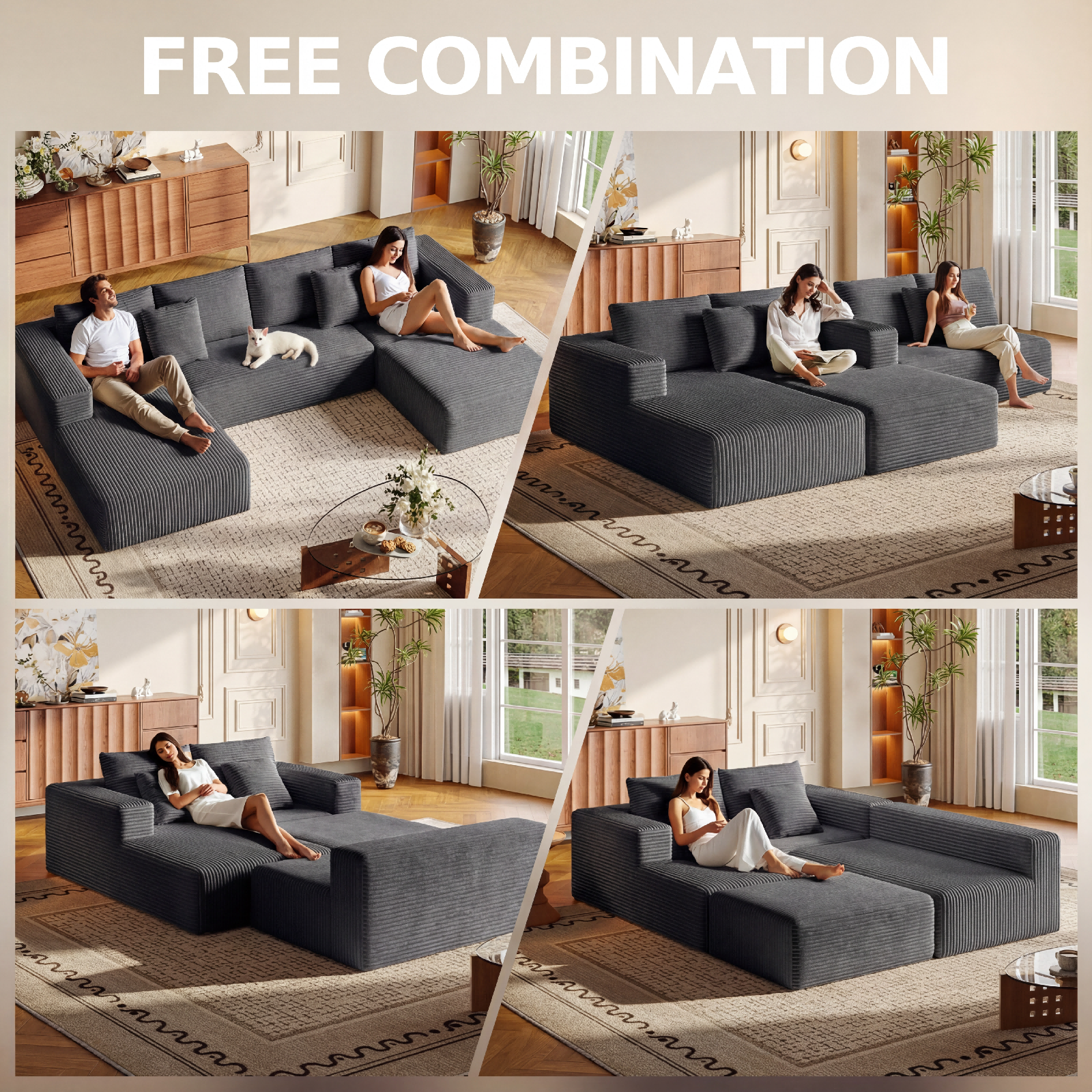 Liaroo 134.7" U-Shaped Sectional Sofa, Gray Modular photo 3