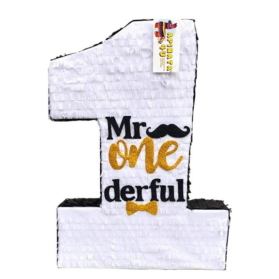20" Tall Number One Pinata Mr Onederful Theme White Gold & Black Accents
