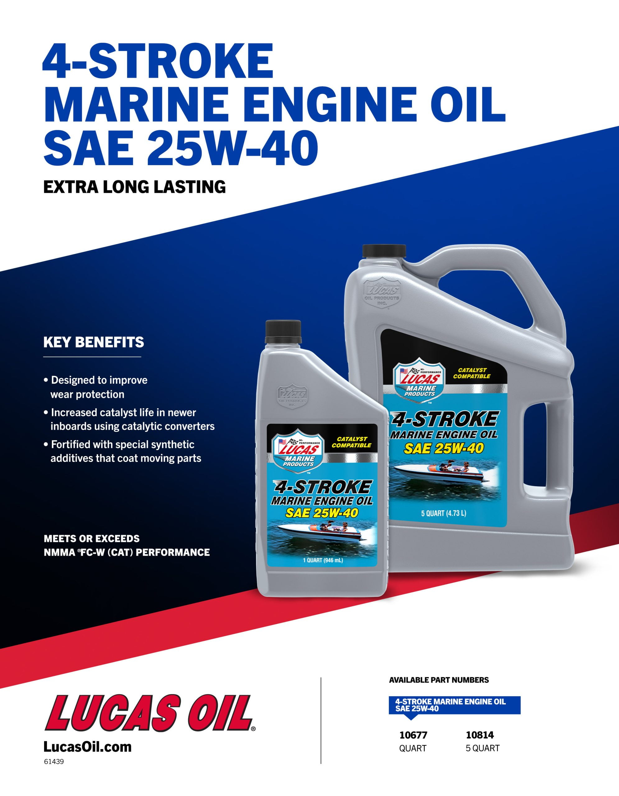 (4 pack) Lucas 4-Stroke Synthetic Blend Marine SAE25W40 Oil 32 Ounce