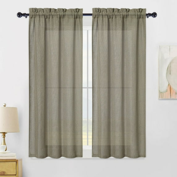 GlowSol Farmhouse Linen Kitchen Curtain Blackout Half Window Tier Curtains for Living Room Bedroom, Brown, 26"W x 45"L 2 Panels