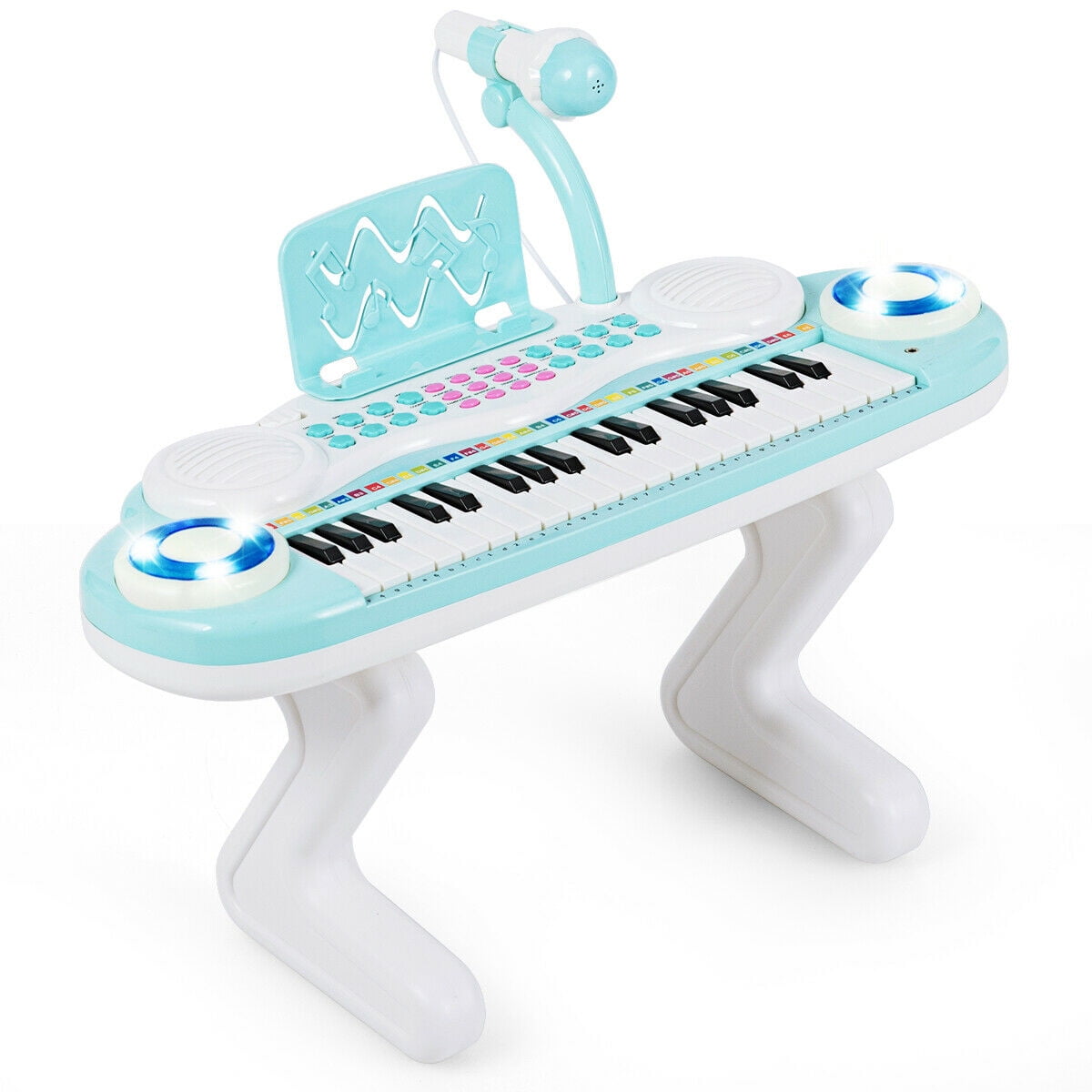 Blue Electronic Piano Toy for Kids & Toddler Microphone Record & Playback Custom O.B Toys&Gift Musical Instrument Piano Toy 37-Key Kids Electronic Keyboard Organ w/ Stool 