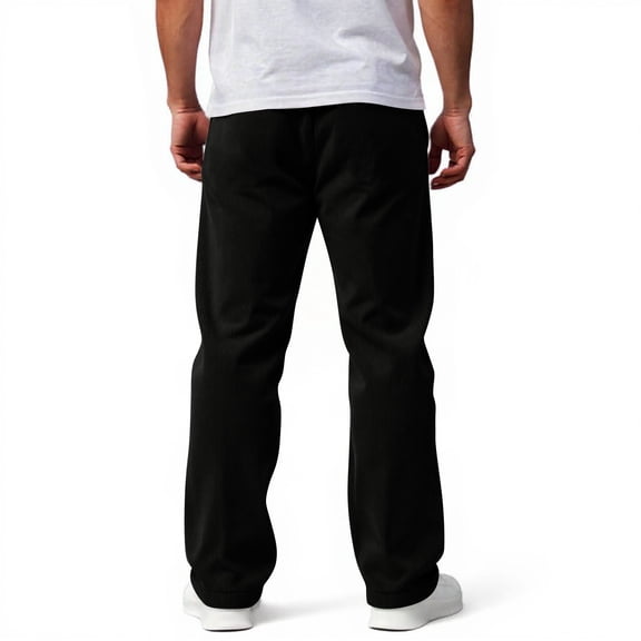 Mens Corduroy Pants Lightweight Elastic Casual Waist Drawstring Pants Straight Baggy Pants with Pockets Black L