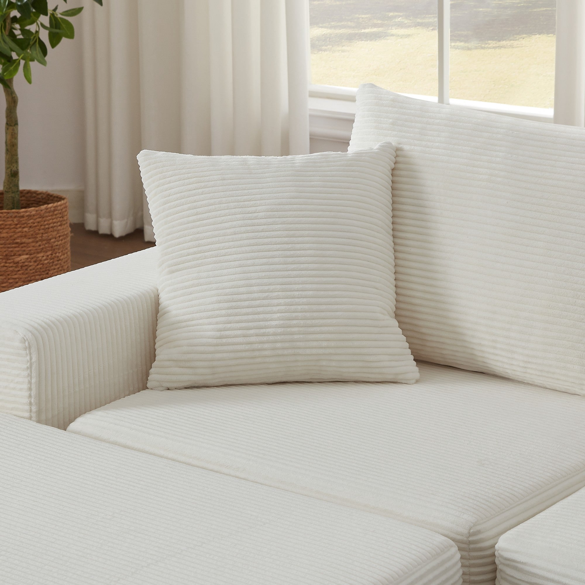 Sailvan Modular Sectional Loveseat Cloud Sofa,Boneless Corduroy Couch with Non Slip Base,No Assembly L-Shape Sleeper Sofa for Small Spaces White
