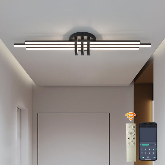 Ganeed Modern Ceiling Light with Remote, 39.97" Black Sputnik Ceiling Lamp, Dimmable LED Lighting Fixture for Dining Room, Living Room, Kitchen Island