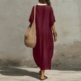thumbnail image 6 of YuXingFu Plus Size Dresses for Curvy Women Maxi V-Neck Plus Size Womens Dress Elbow-Length Solid Color Slim Fit Long Casual Summer Red L, 6 of 8