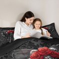 thumbnail image 4 of Castle Fairy Gothic Bow Skull Full Size Comforter Sets 3-Piece,Rose Lace Damask Background Bedding Comforter Set,Red Gray Blacks,1 Comforter and 2 Pillowcases,Black Reversible, 4 of 6