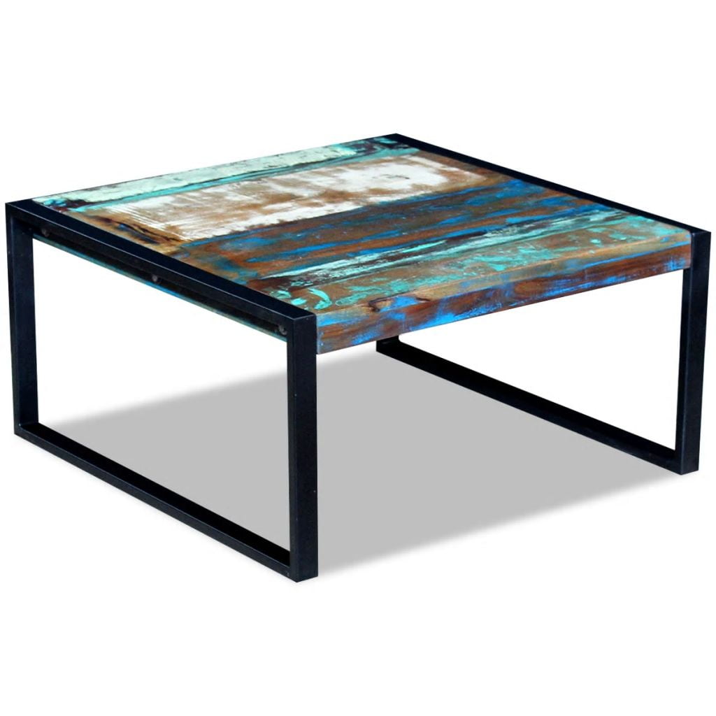 Solid Reclaimed Wood Coffee Couch, Side Tea Table Multicolor Steel Frame