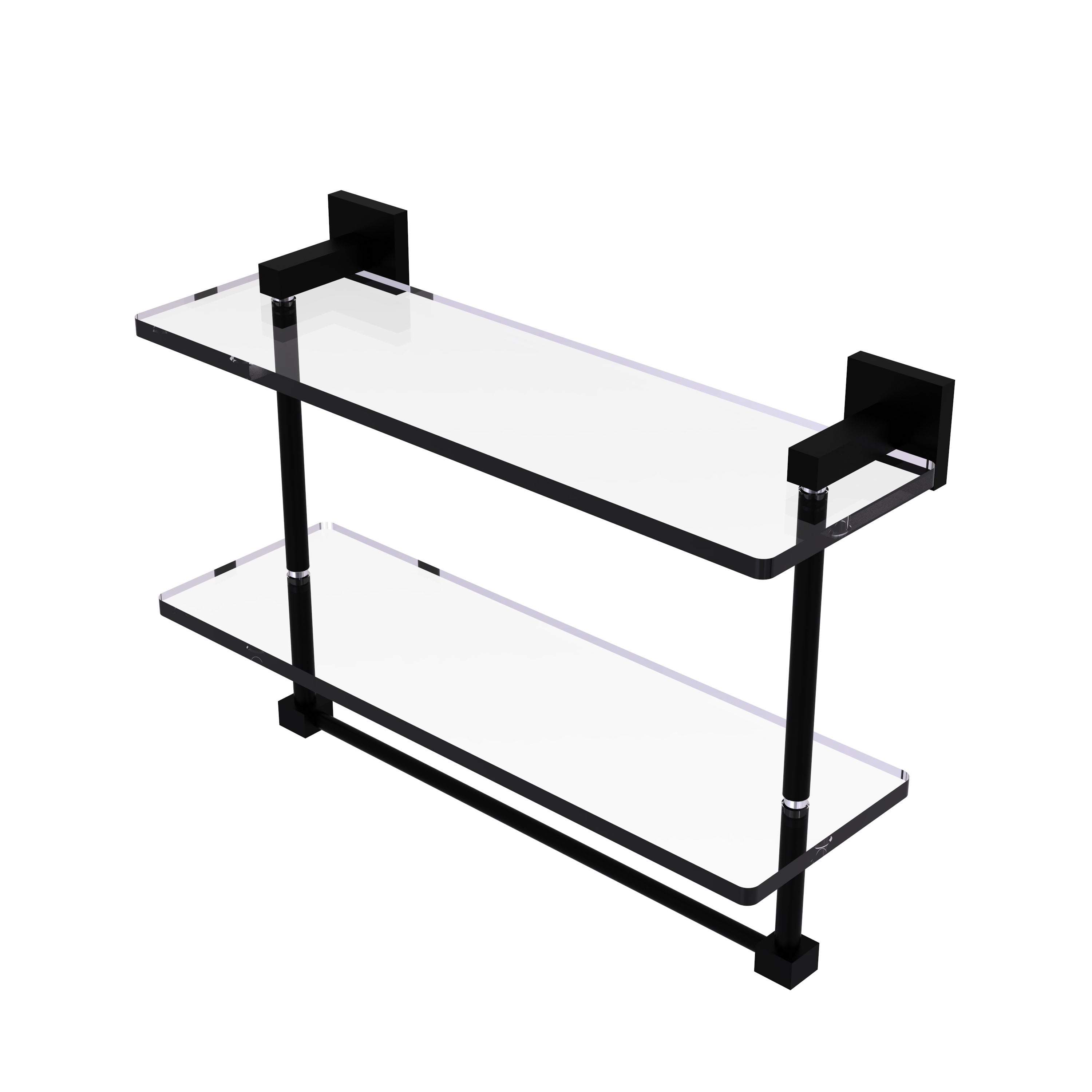 Montero Collection 16 Inch Two Tiered Glass Shelf with Integrated Towel