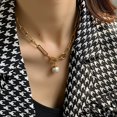 thumbnail image 3 of Idokawa Paper Clip Thick Chain Necklace Pearl Pendant Cool Girl Gift, 3 of 7
