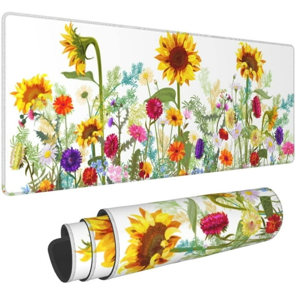 XL Large Cute Mouse Pad, Extended Sunflower Gaming Mousepad, Non-slip Waterproof Long Floral Mousepad Desk Mat for Laptop, Keyboard and Computer for Gifts Decor Women Office, (Colorful, 31.5*11.8 In)