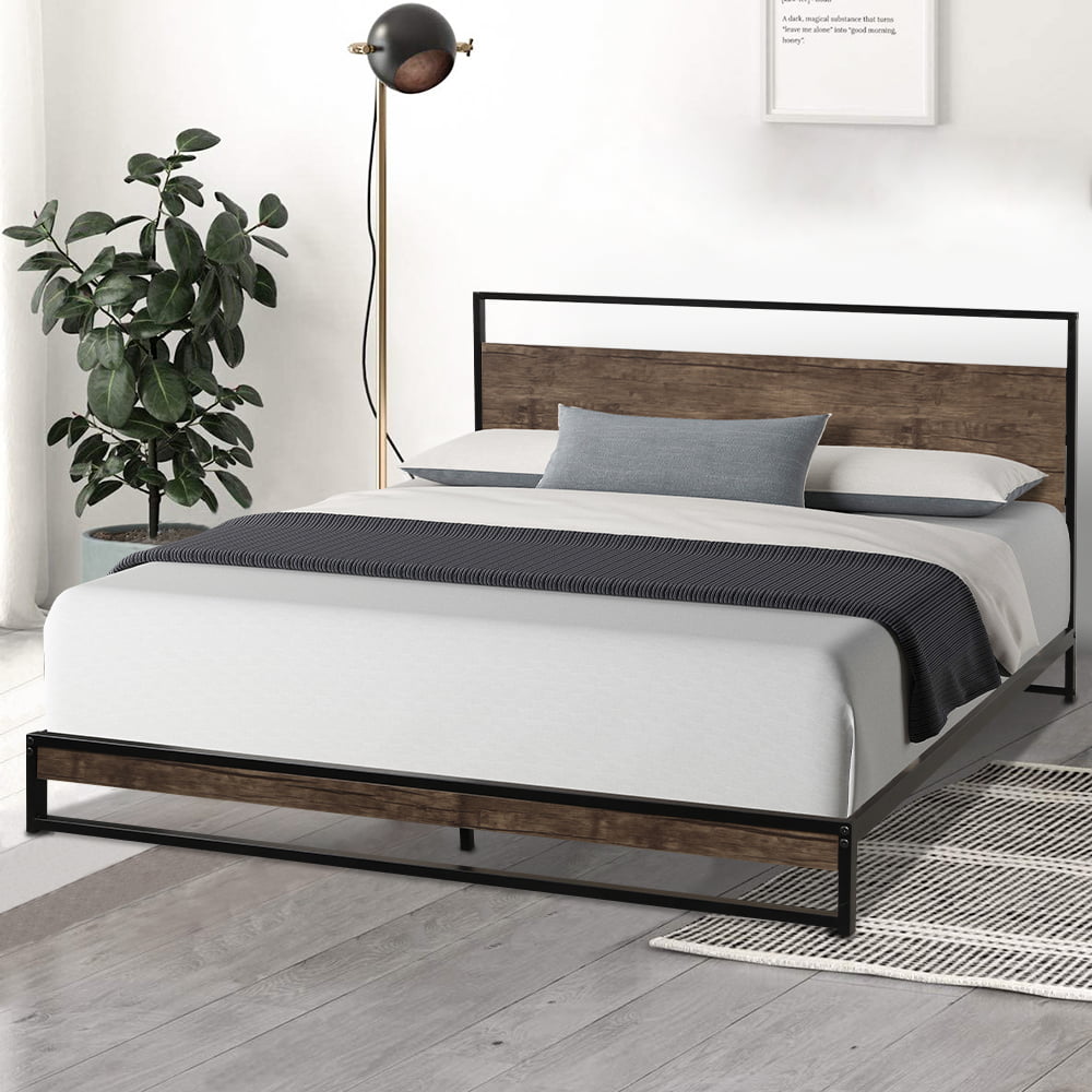 Queen Size Bed Frame, Metal Platform Bed Frame Queen with Wooden