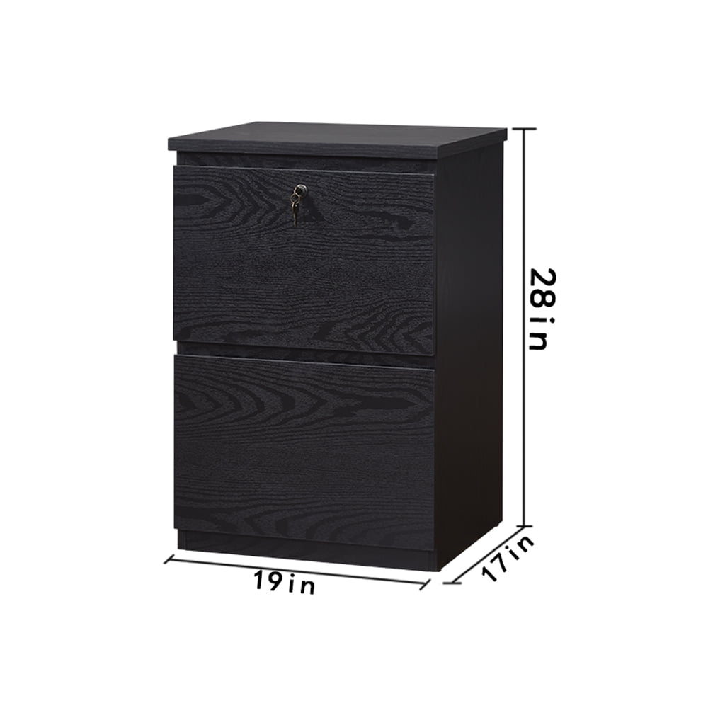 KOWO 2 Drawer Wood File Cabinet with Lock, Black