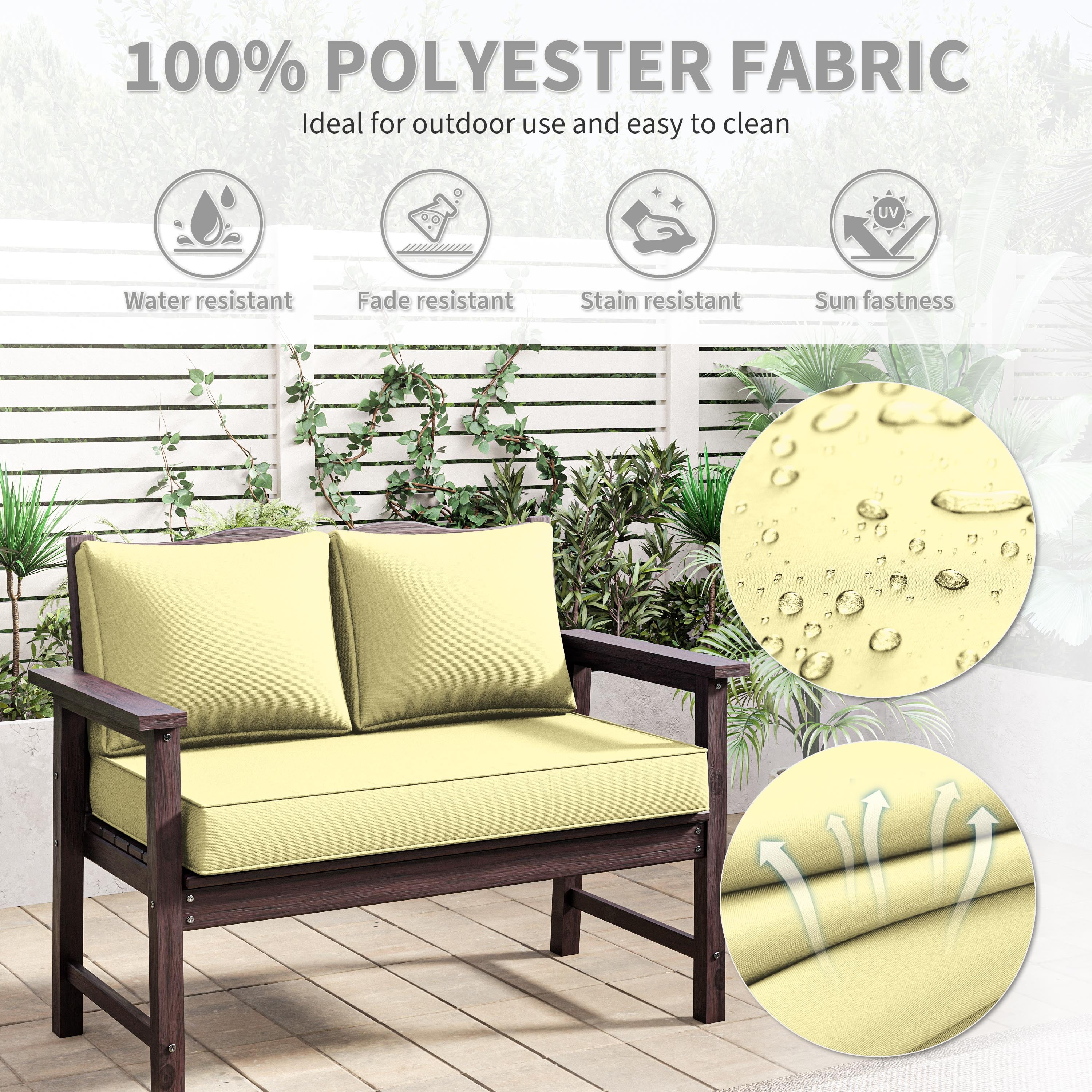Kimunuk Outdoor Loveseat Cushion Set, 46" x 26" x 5" Waterproof Patio Furniture Cushions for Couch Bench Swing, Light Yellow