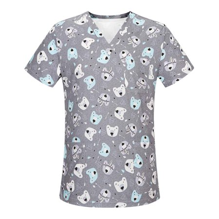 

Akklian Summer Savings Clearance Women s Working Uniform Print Short Sleeve V-Neck Scrubs Top With Pockets Blouse