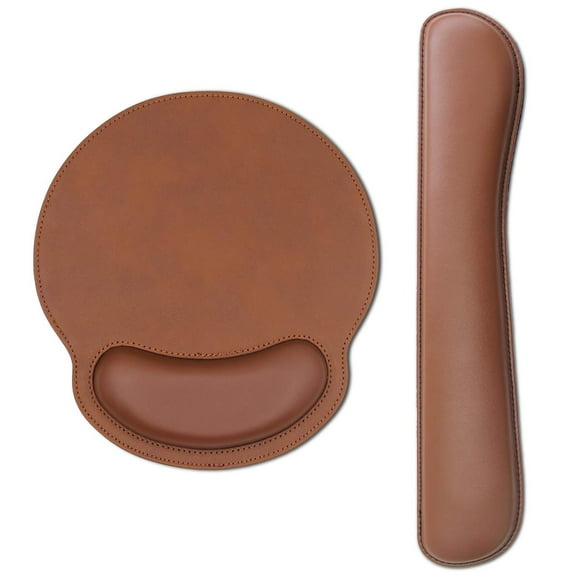 RICHEN Ergonomic PU Leather Keyboard Wrist Rest and Mouse Pad with Wrist Support, Memory Foam Set for Computer/Laptop,Gaming and Office, Comfortable for Easy Typing & Pain Relief (PU Brown)