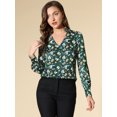 thumbnail image 2 of Allegra K Camisa de blusa retro lisa con cuello en V floral con cuello en V para mujer Verde XL, 2 of 6