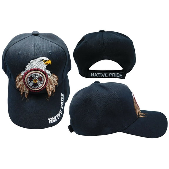 Native Pride INDIAN Bald Eagle Target Bullseye Black Embroidered Cap Hat