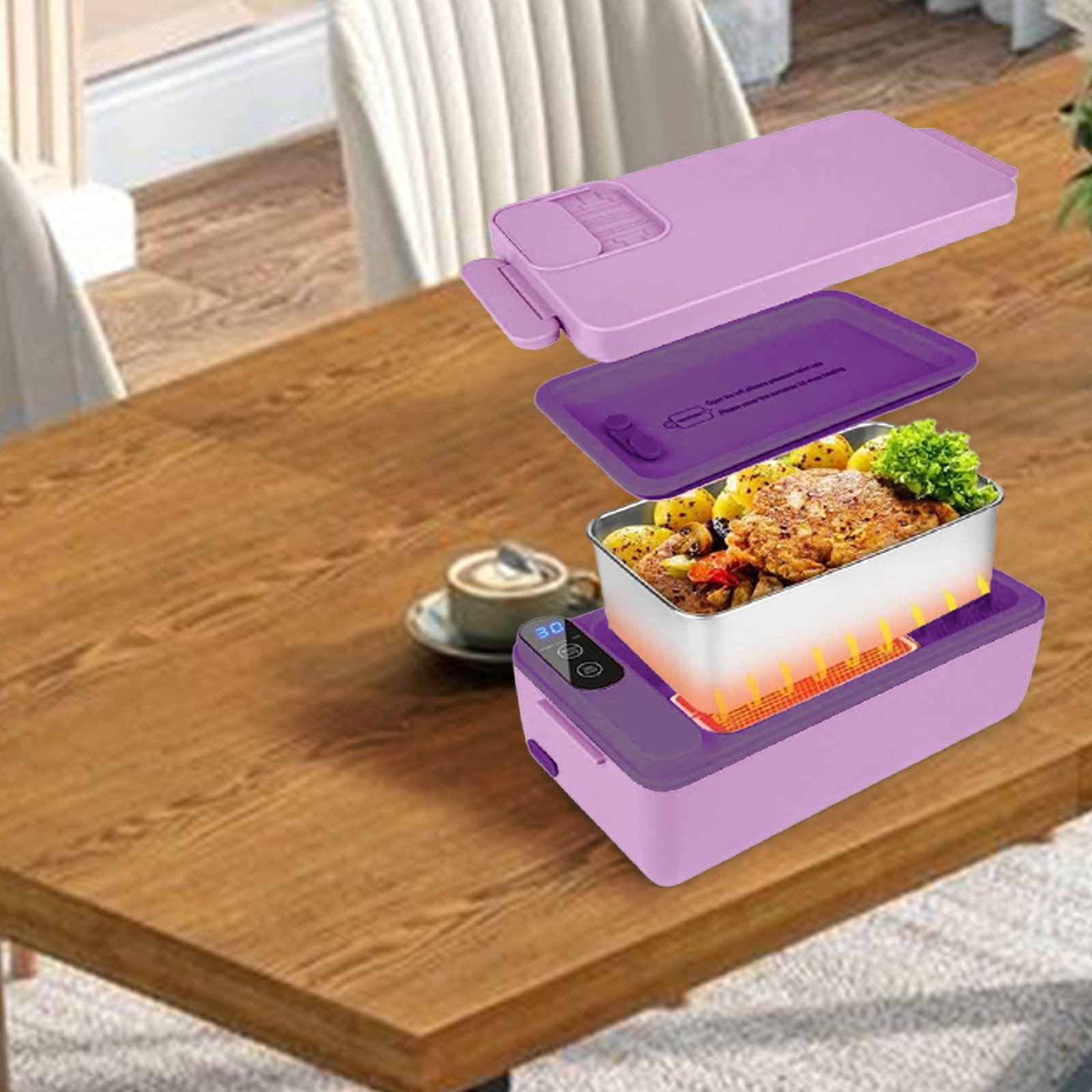 Rechargeable Heated Lunch Box, 1000Ml/33.8Oz Inner Container, Usb Charging, 12000 Mah Battery, Heat Preservation, Stainless Steel, for Car/Truck, Office, Travel (Purple)