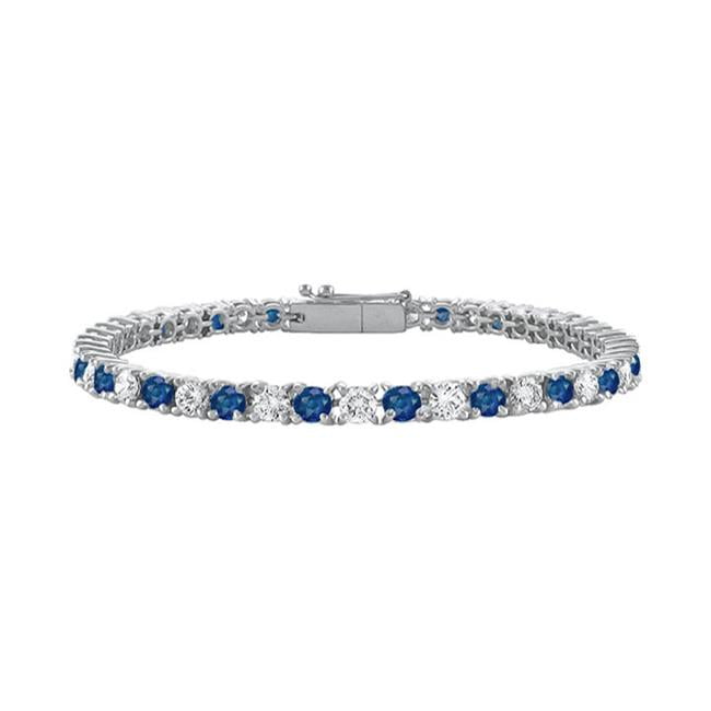 Created Sapphire and CZ Tennis Bracelet in 925 Sterling Silver 7 