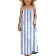 thumbnail image 6 of ITSAME Girls Slip Dress, Loose Fit Striped Print Backless Summer Fashion Casual Dress for Kids Light Blue 13T, 6 of 9