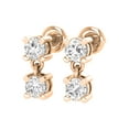 thumbnail image 4 of Dazzlingrock Collection 3mm Each Round White Diamond 2 Stone Pushback Dangle Drop Earrings for Women in 18K Rose Gold, 4 of 6