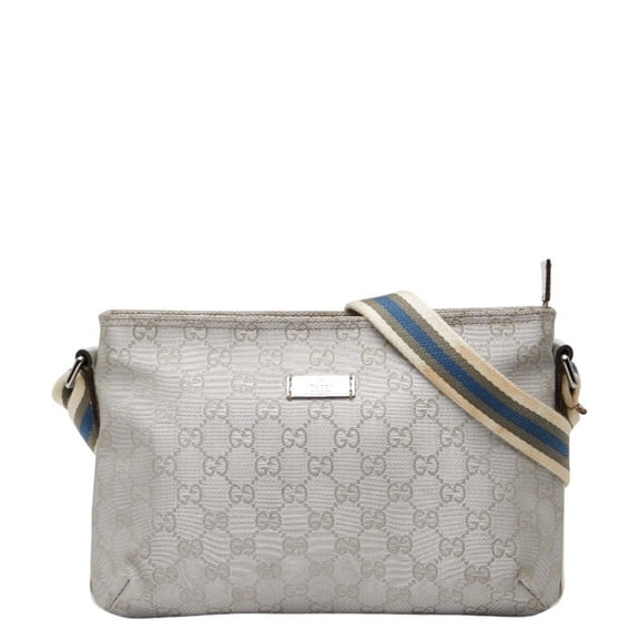 Pre-Owned Gucci GG Canvas Sherry Line Crossbody Shoulder Bag 189749 Silver Leather... (Good)