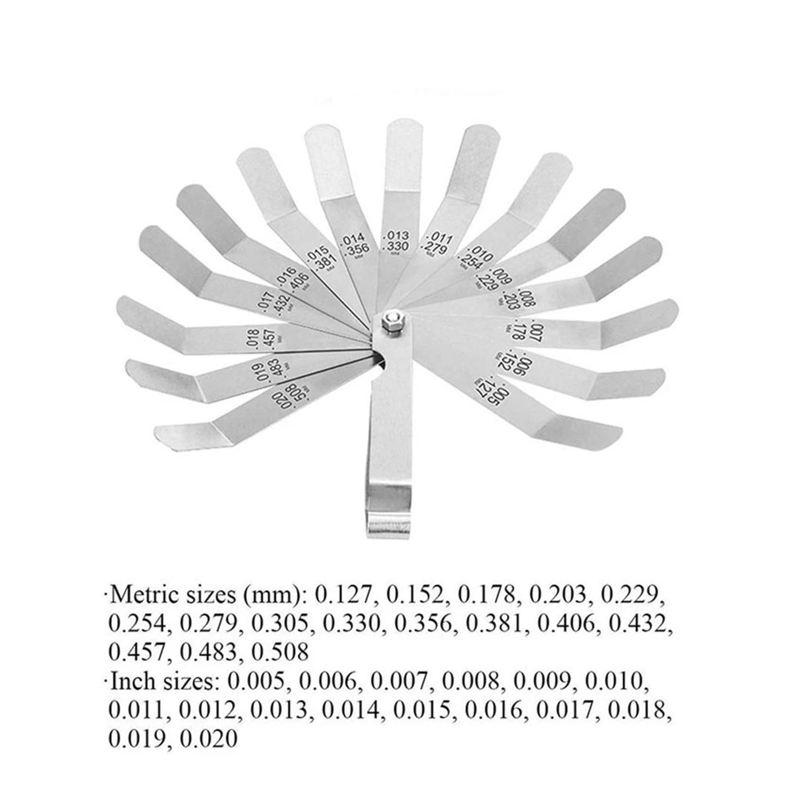 Metric 0.127- 0.508mm Valve Offset Feeler Gauge 16 Blades Stainless Steel Feeler Gauge for Gap Valve Tappets ,Easy Identification