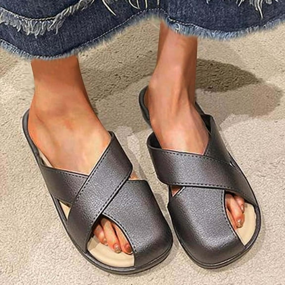 Bxsruta Wrap-Around PVC Slingback Sandals, Open-Toe Summer Slides for Women - Water-Resistant Casual Footwear with Fish Mouth Design
