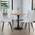thumbnail image 2 of CorLiving Ivo Modern Round Brown Engineered Wood and Black Steel Pedestal Dining Table - Small Pedestal Dining Room Table for 3, Ideal Small Round Kitchen Table, Bistro Cafe Table, 2 of 6