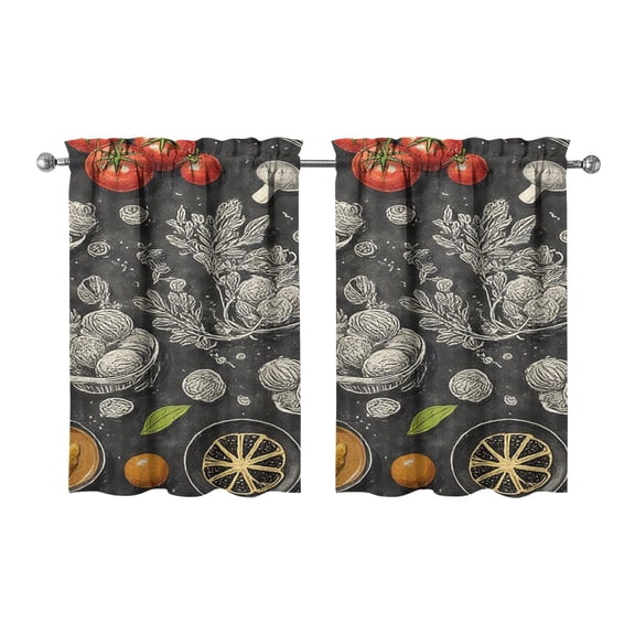 Vintage Kitchen Food Cooking Chef Tier Cafe Curtains for Bathroom Living RV Rod Pocket Window Drapes 36 Inch 2 Panels Set 28"x36" 2 Panels Window Treatment Tiers