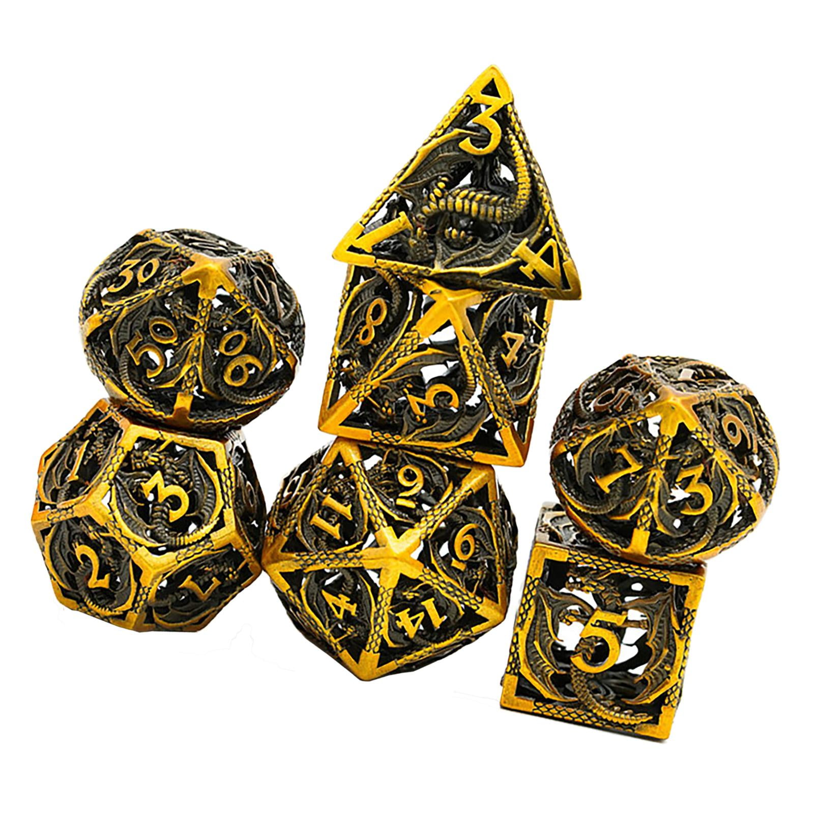 Gold Hollow Metal Dice Set Poly RPG DnD Dungeons Dragons d20 AD&D