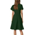 thumbnail image 4 of UoCefik Women's Ruffle Short Sleeve Deep V Neck A Line Swing Flared Cocktail Party Midi Dress Dark Green XXL, 4 of 4